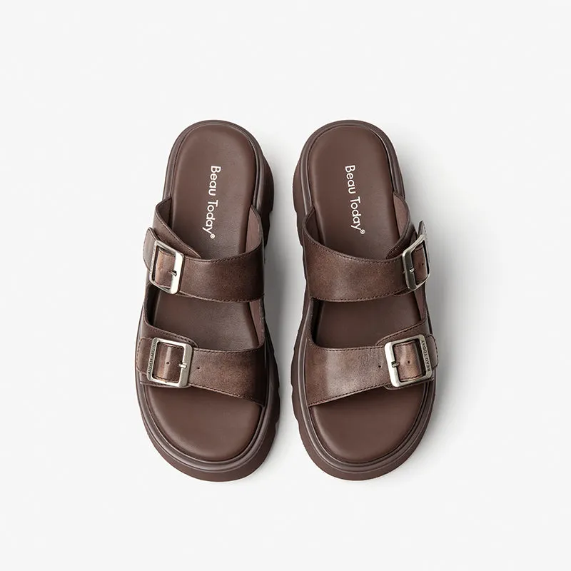 BeauToday Womens Summer Lug Sole Chunky Slipper with Adjustable Buckle Design