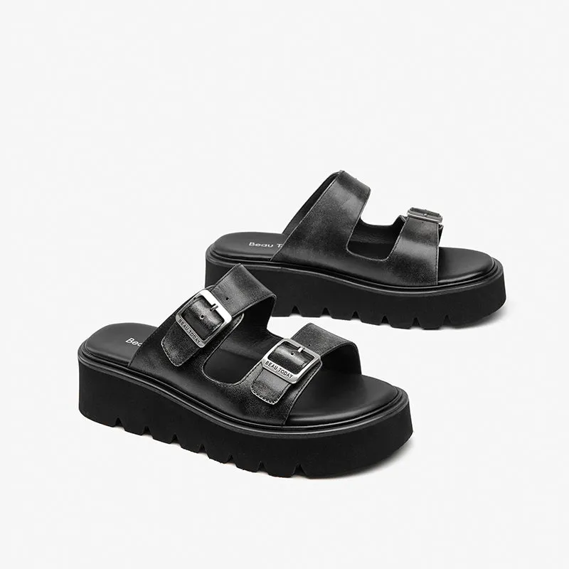 BeauToday Womens Summer Lug Sole Chunky Slipper with Adjustable Buckle Design