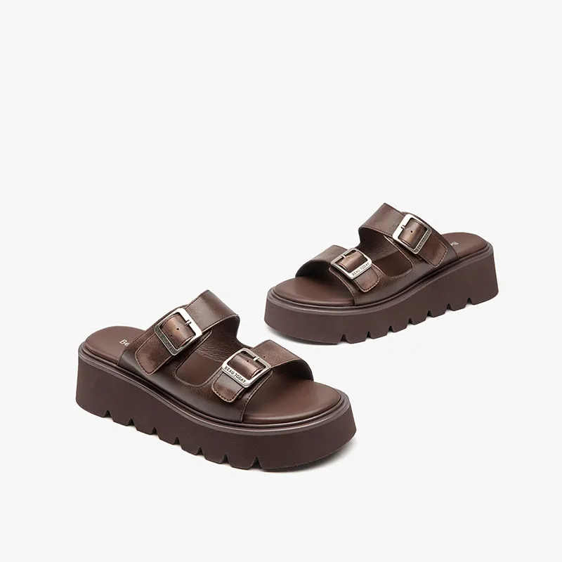BeauToday Womens Summer Lug Sole Chunky Slipper with Adjustable Buckle Design