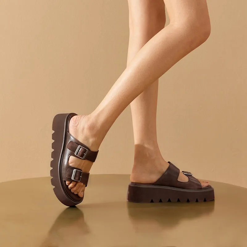 BeauToday Womens Summer Lug Sole Chunky Slipper with Adjustable Buckle Design