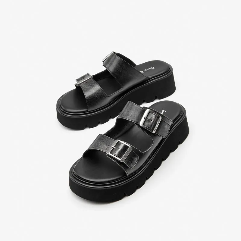 BeauToday Womens Summer Lug Sole Chunky Slipper with Adjustable Buckle Design