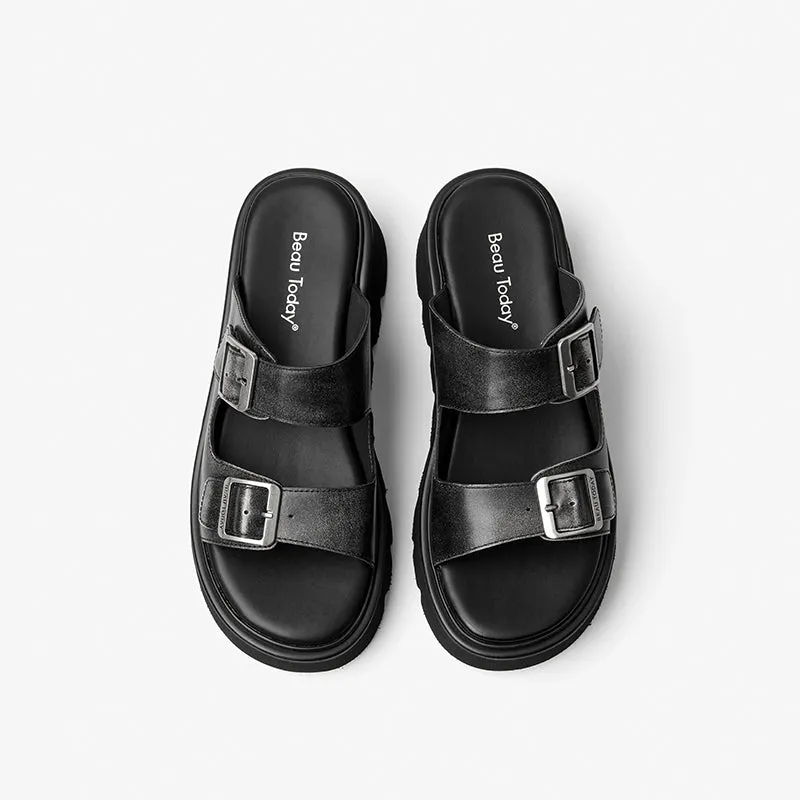 BeauToday Womens Summer Lug Sole Chunky Slipper with Adjustable Buckle Design
