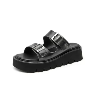 BeauToday Womens Summer Lug Sole Chunky Slipper with Adjustable Buckle Design