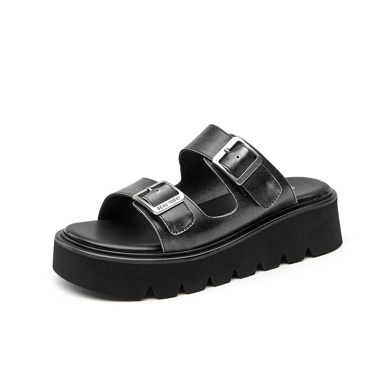 BeauToday Womens Summer Lug Sole Chunky Slipper with Adjustable Buckle Design