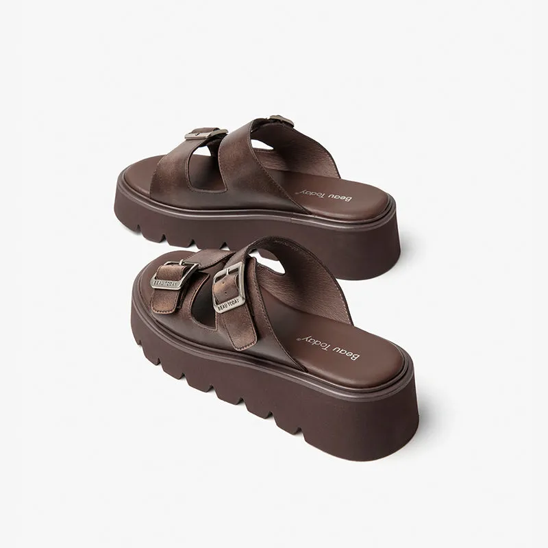 BeauToday Womens Summer Lug Sole Chunky Slipper with Adjustable Buckle Design