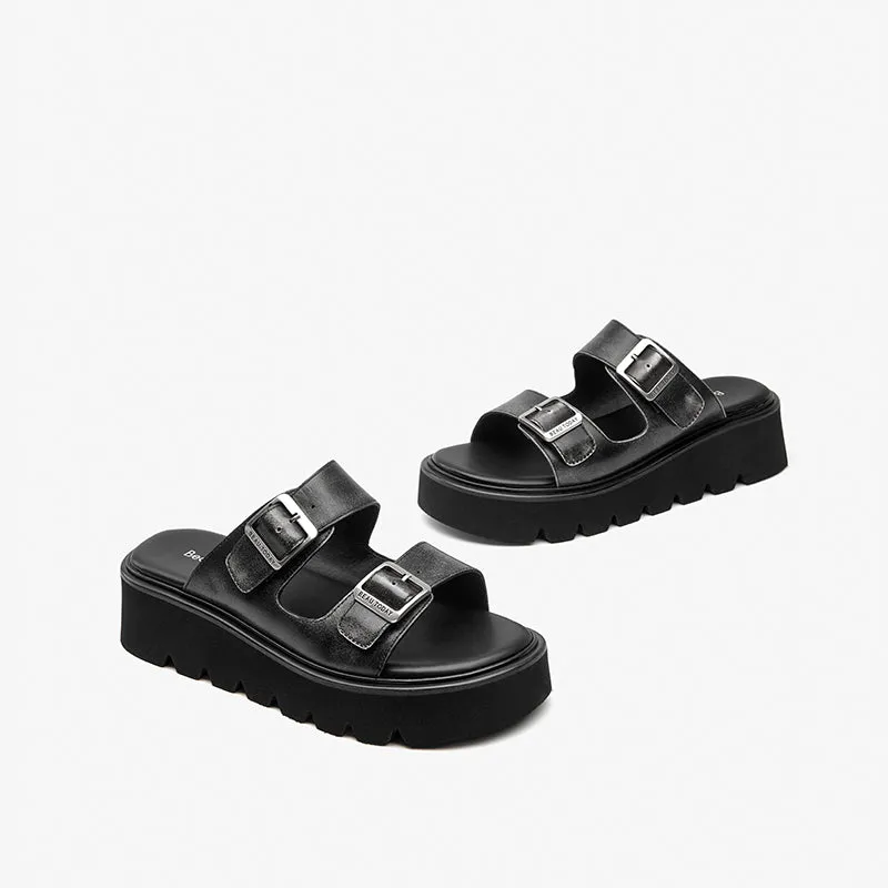 BeauToday Womens Summer Lug Sole Chunky Slipper with Adjustable Buckle Design