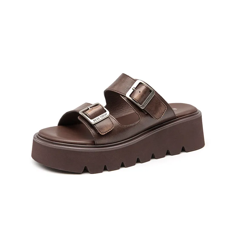 BeauToday Womens Summer Lug Sole Chunky Slipper with Adjustable Buckle Design