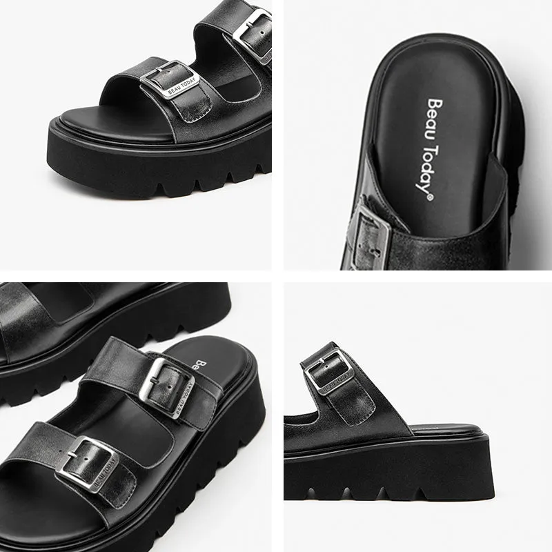 BeauToday Womens Summer Lug Sole Chunky Slipper with Adjustable Buckle Design