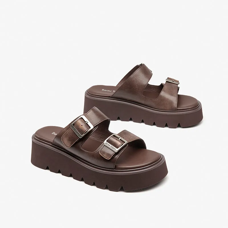 BeauToday Womens Summer Lug Sole Chunky Slipper with Adjustable Buckle Design