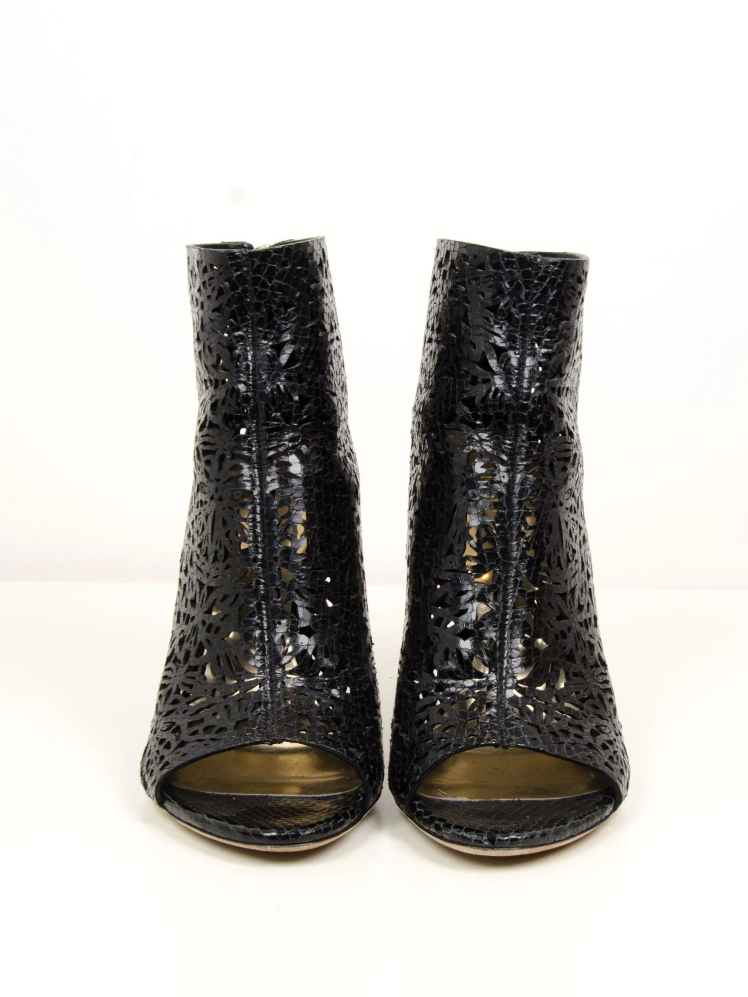 Black Laser Cut Open Toe Boot