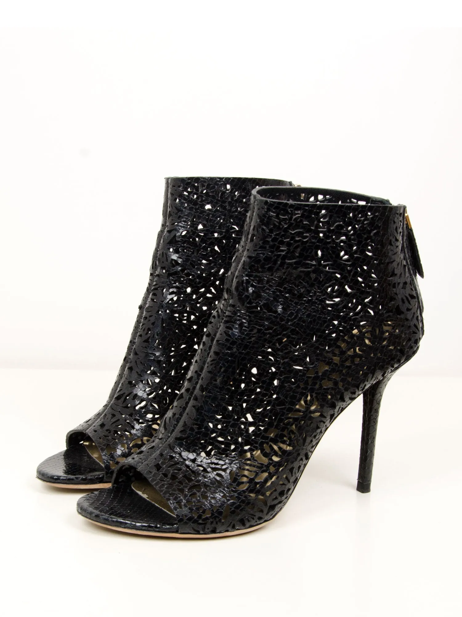 Black Laser Cut Open Toe Boot