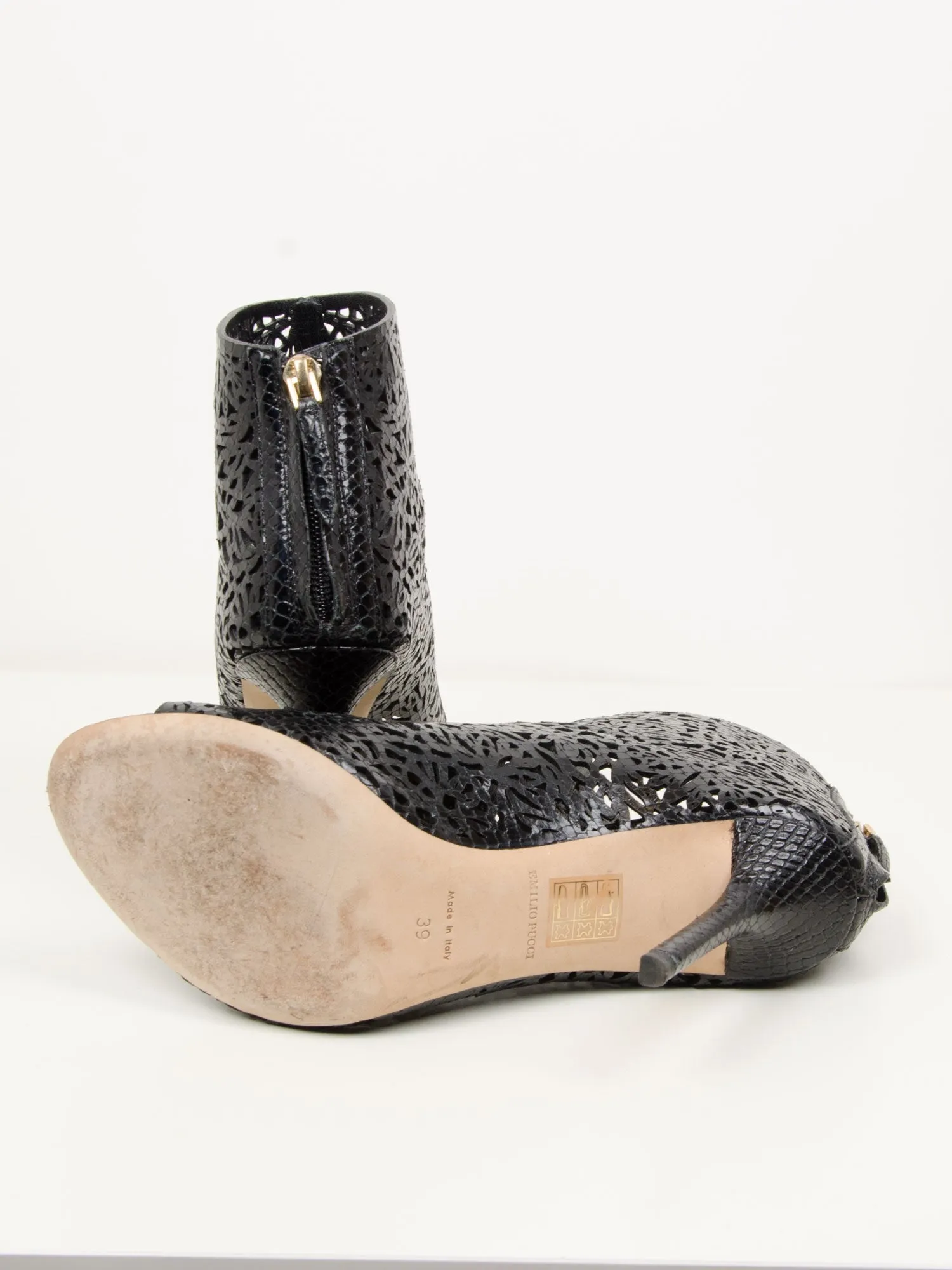 Black Laser Cut Open Toe Boot