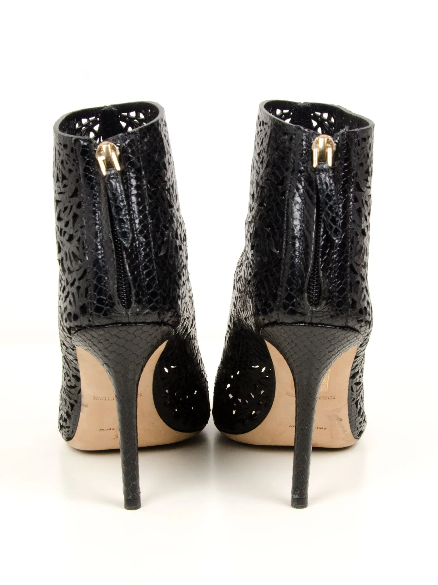 Black Laser Cut Open Toe Boot