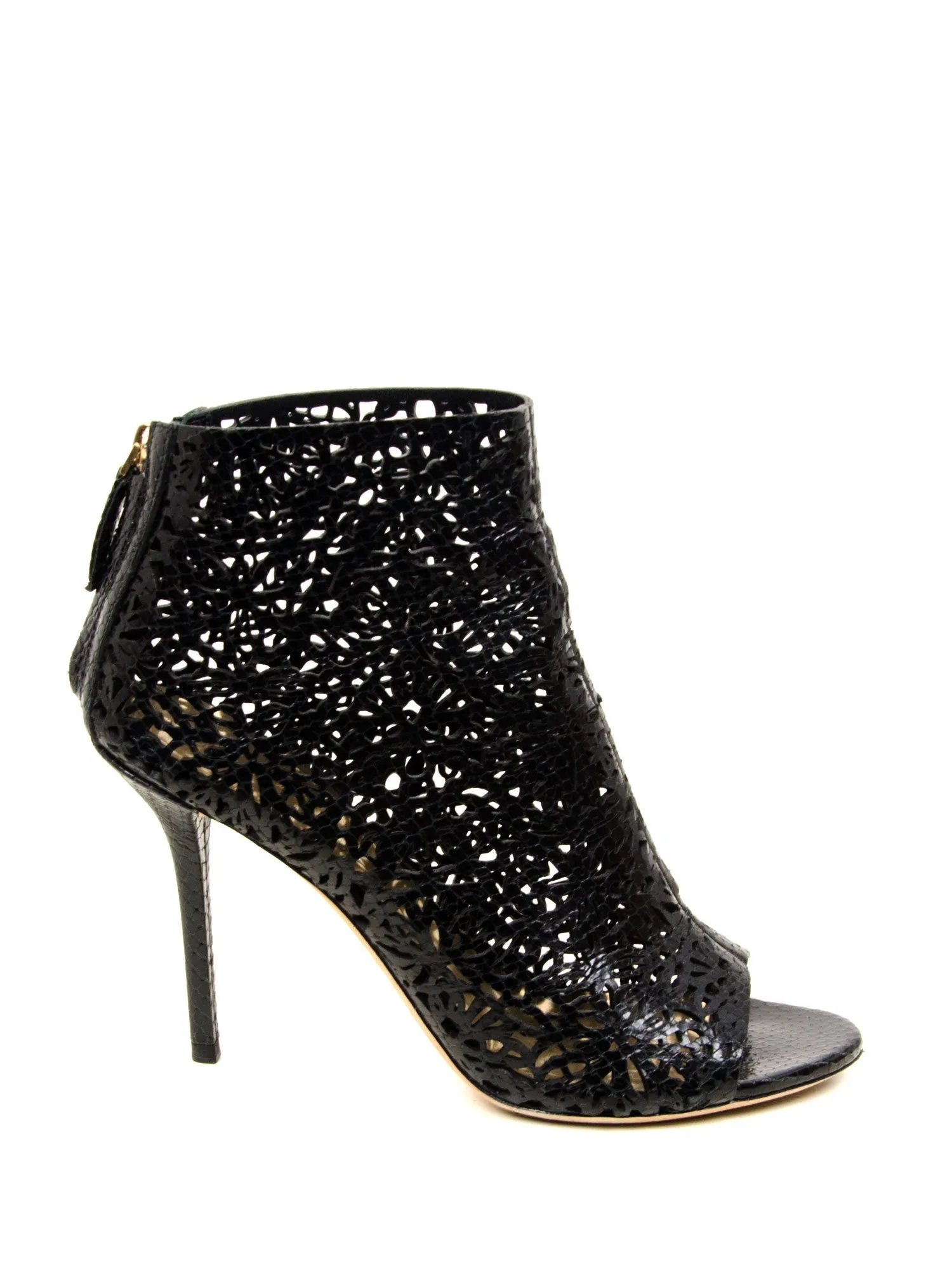 Black Laser Cut Open Toe Boot