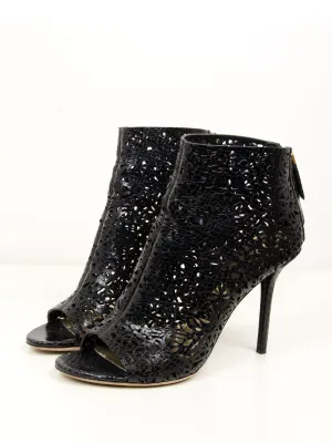 Black Laser Cut Open Toe Boot