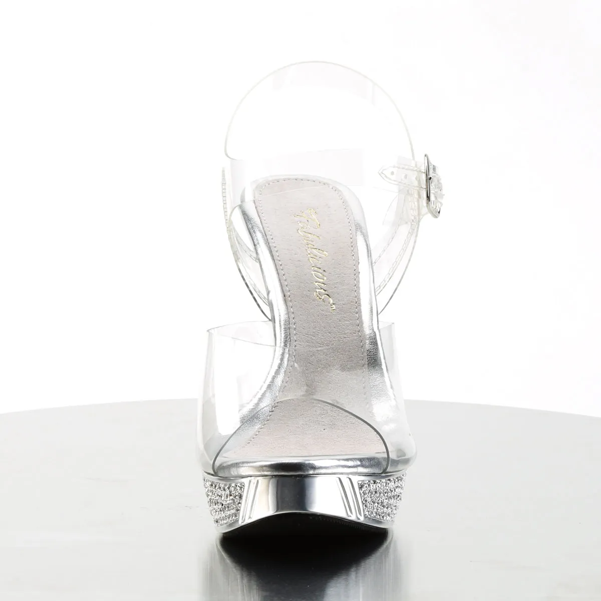 ELEGANT-408 Fabulicious 4 1/2" Elegant Clear/Silver Chrome Sexy Shoes (High Heels)