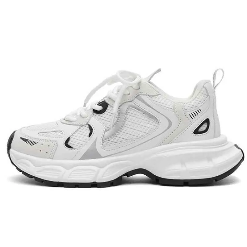 F16 Women's Casual Shoes - Leather Chunky Sneakers With Thick Bottom