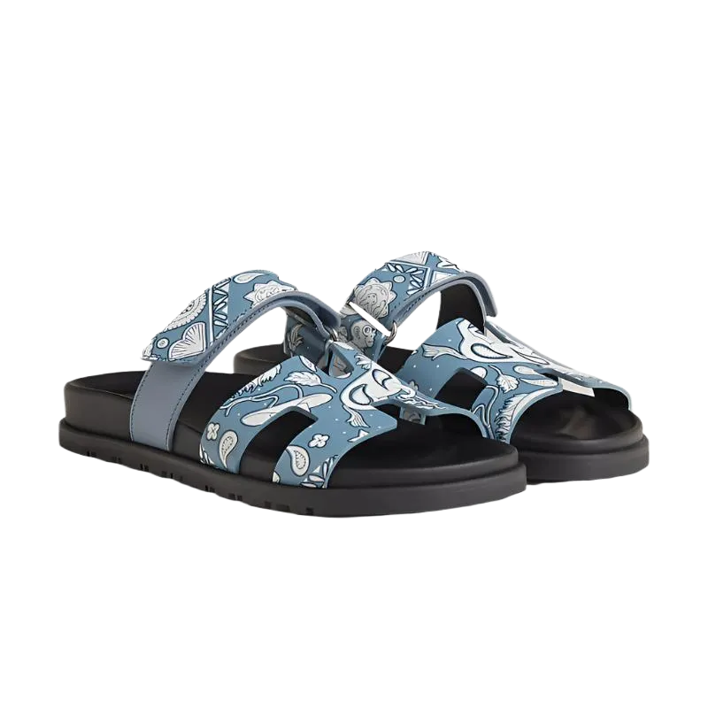Hermes Chypre Sandals "Bleu Ciel Blanc"