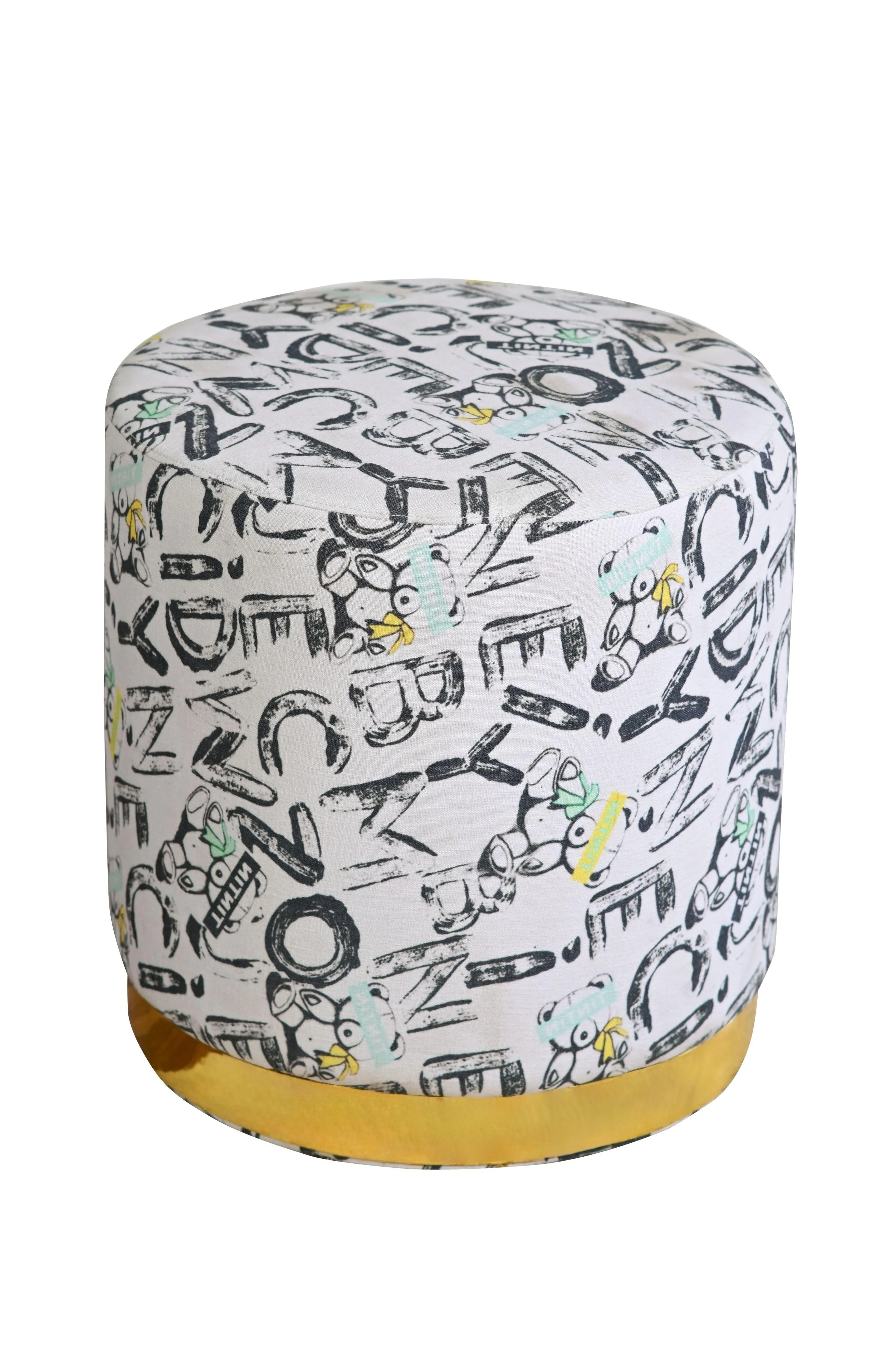 Hip-Hop Print Drum Ottoman With Golden Ring