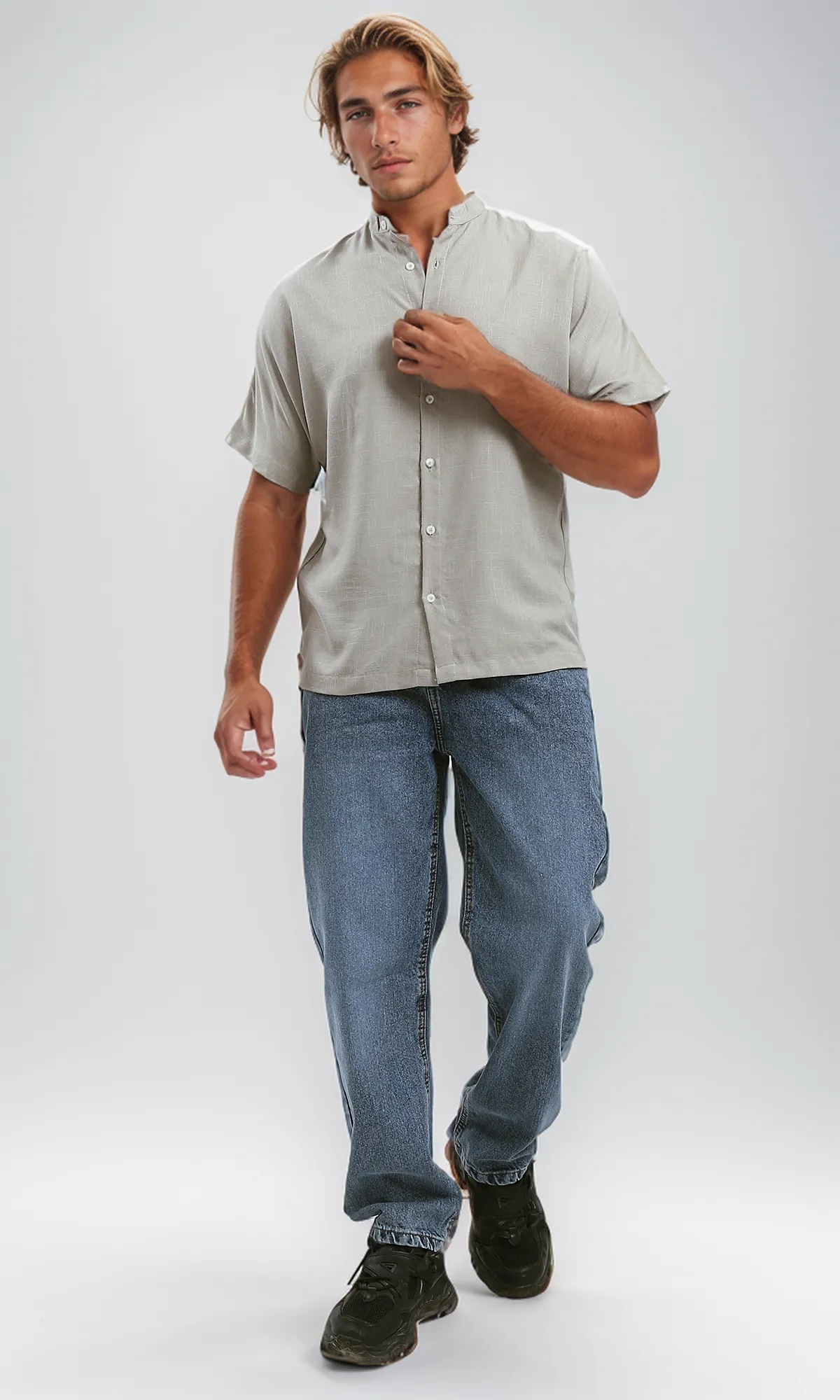 O187181 Pastel Beige Textured Summer Shirt