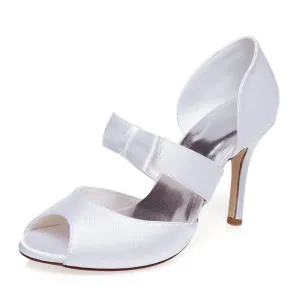 Women's Bridal Shoes Peep Toe 3.5" High Heel Satin Pumps Sandals Wedding Shoes