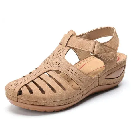 Women's Leather Vintage Buckle Sewing Solid Platform Sandals